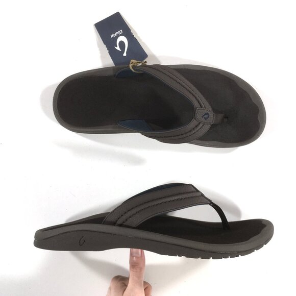 Olukai Hokua Flip Flop Thong Beach Sandals Mens Size 15 Dark Wood Brown